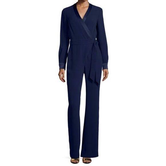 Diane Von Furstenberg Margot Long Sleeve Wrap Style Jumpsuit - Picture 2 of 15
